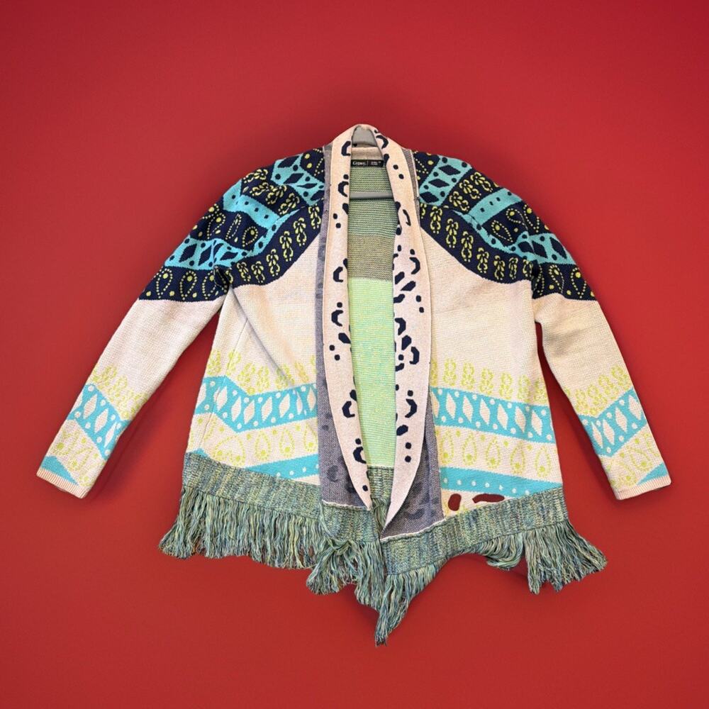 Anthropologie‎ Gypsy 05 Global Village Top XS Cardigan Sweater Open Boho Fringe